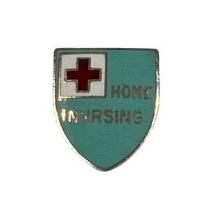 Vintage Home Nursing Shield Pin Badge Red Cross Design Turquoise Red Cross